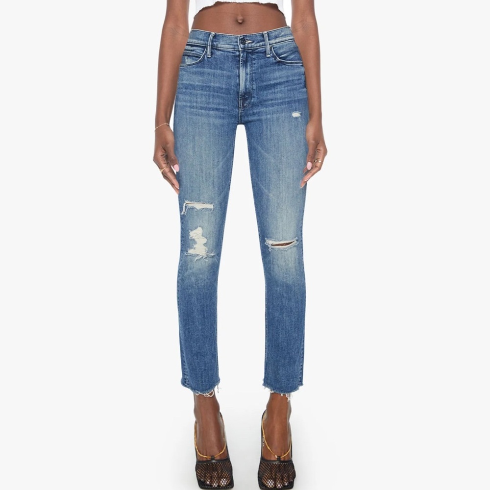 MOTHER The Mid Rise Dazzler Ankle Fray Jeans Size 26 in Weekend Warrior Wash